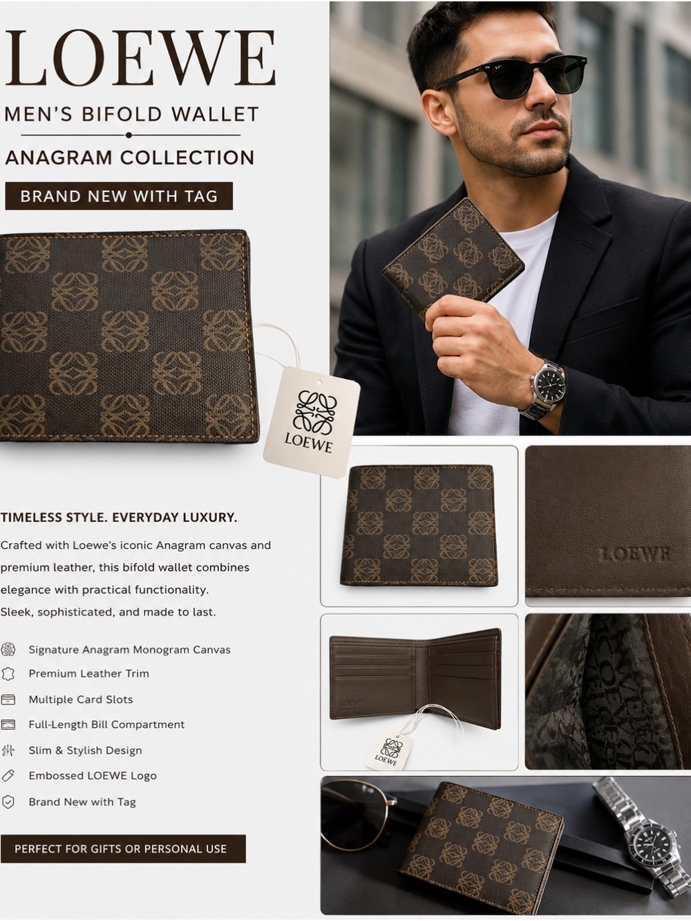 LOEWE Brown Anagram Canvas Card & Key Holder